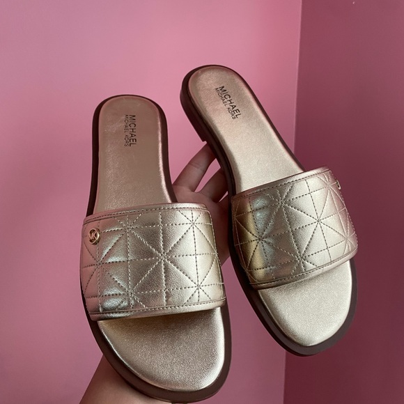 Michael Kors Metallic Gold Slide Sandals - Picture 1 of 3
